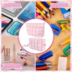 juciasouul 2 PCS Puffy Quilted Makeup Bag, Cute Cosmetic Bag for Women Pink