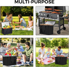 3 Pack Insulated Grocery Bags with Zippered Top, Black Shopping Bags with Handle