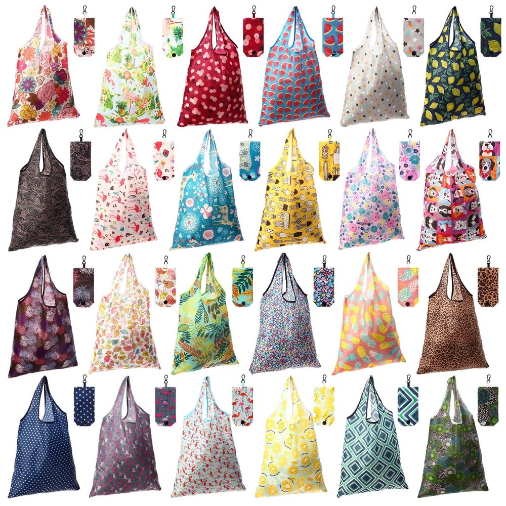 24 PCS Foldable Reusable Shopping Bag Recycle Travel Grocery Fold Pocket Tote