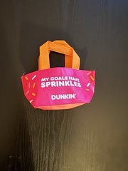 Dunkin’ Foldable Reusable Tote Bag Pink Orange Sprinkles Pattern Nonwoven Fabric