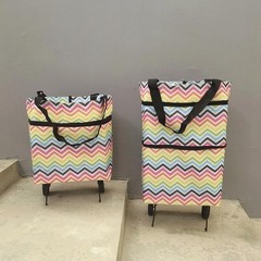 Versatile Color Striped Reusable Grocery Bags with Folding Wheels – 16L Capacity