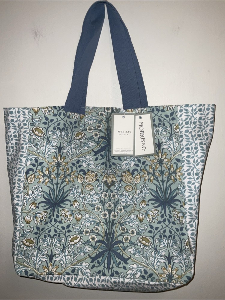 MORRIS & Co. 100% COTTON CANVAS HYACINTH FLORAL TOTE BAG 16”L 15”H 6”W NWT