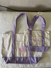 Trader Joe’s Reusable Tote Shopping Bag Purple/Beige 10x10x10 in New