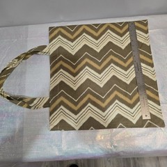 Chevron Pattern Foldable Canvas Reusable Shopping Bag Large Brown Beige White
