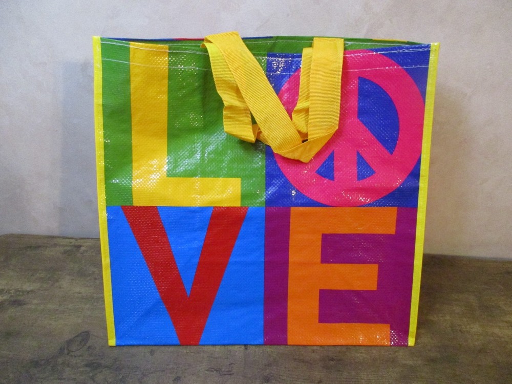 Love Peace Hippie Heavy Duty Reusable Tote Shopping Bag 16″ X 16″ X 9″
