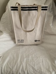 Citizen Canvas Reusable Tote Shopping Bag Striped Beige/Black 12x8x16 in