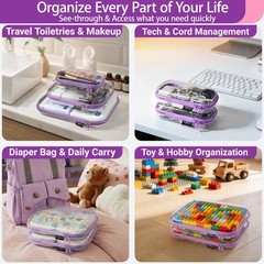 YQBRAO 3-Pack Large Clear Hard Shell Zipper Case, 1.2mm 3 Pack(L), Purple
