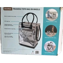CleverMade Foldable Rolling Tote Bag 18″W x 24″H Soft Grip 90L 75lb Silver New