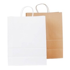 50 Pack – Medium White Kraft Paper Bags with Handles [10x5x13 Inches]