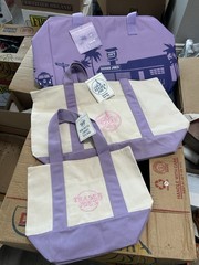 NWT Trader Joe’s 3 Lavender Reusable Canvas Tote Bag Large and Mini Set Fast