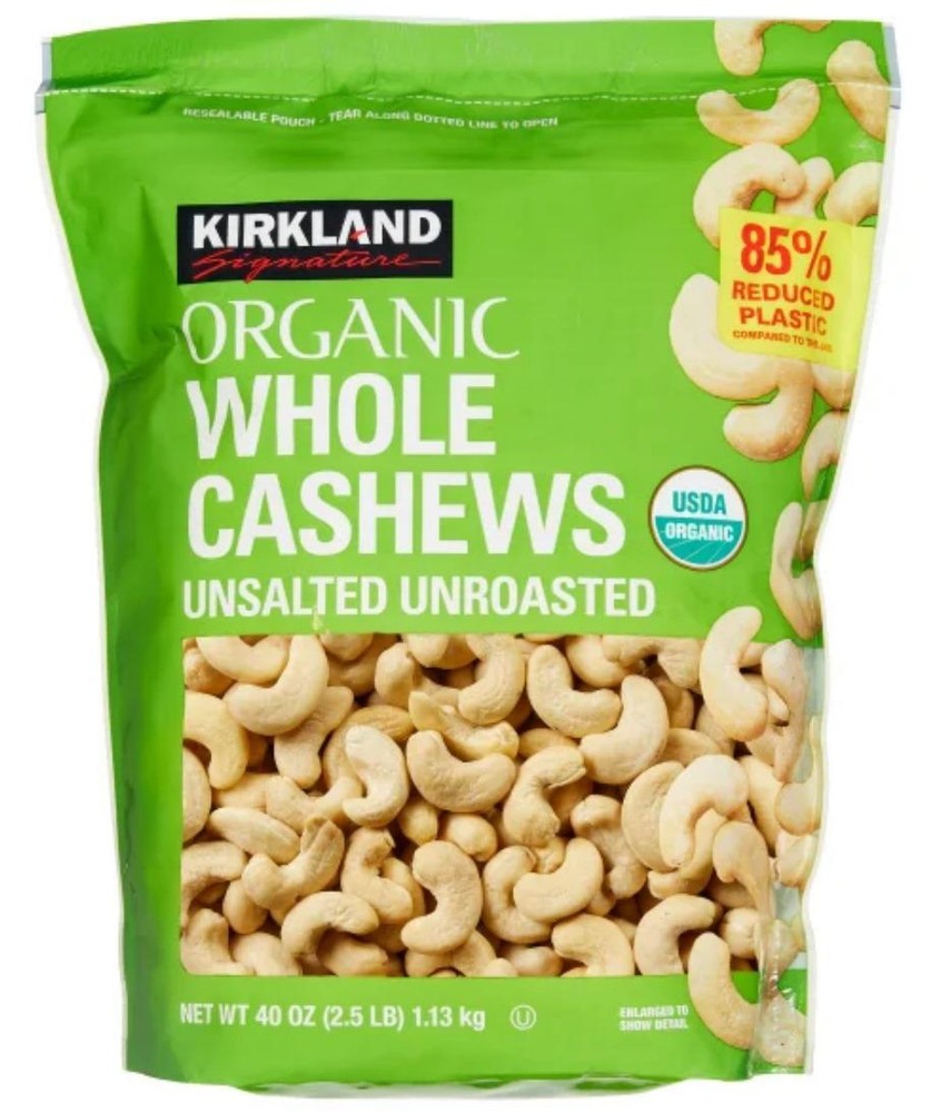 Kirkland Signatures Organic Whole Cashews Unsalted Unroasted 40 oz