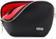 KUSSHI Washable Travel Makeup Bag for Everyday (Purse) Bag, Satin Black/Red