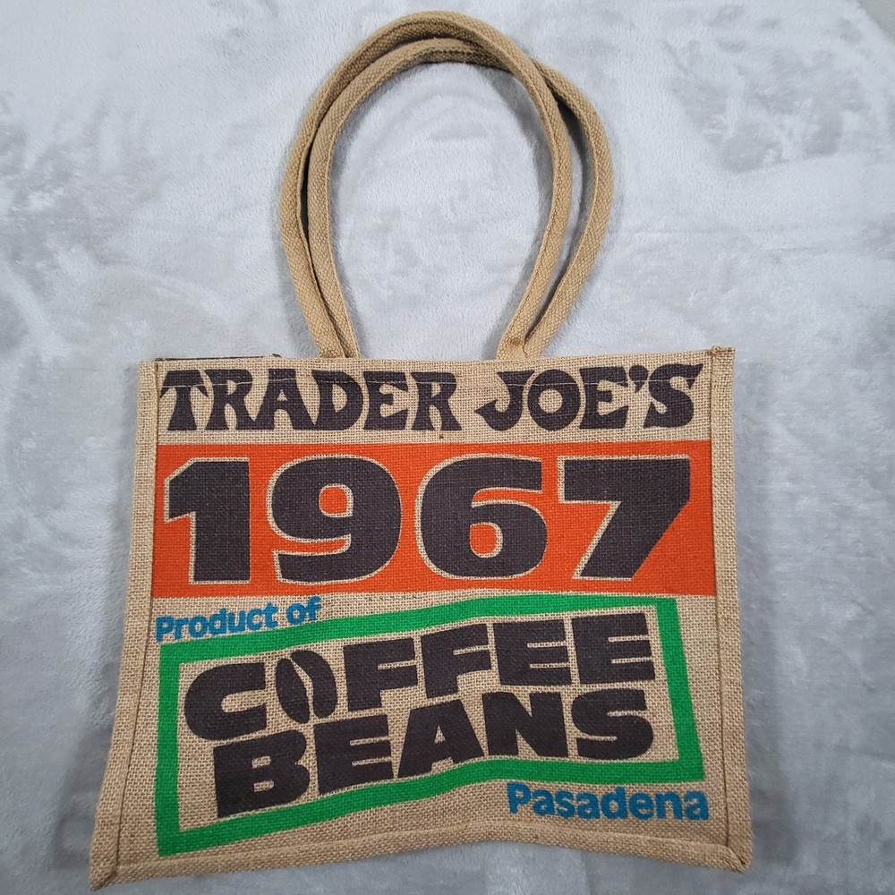Trader Joes 1967 Coffee Beans Jute Burlap Reusable Tote Bag Pasadena Shopping