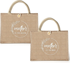 2 Pcs Mother of Bride Groom Bags Wedding Bridal Shower Gifts Burlap Jute Tote Ba