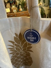 Canvas Reusable Tote Bag – Gold Glitter Pineapple Print – Handmade – 15” x 15”