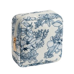 OZAOZ Makeup Bag for Purse Small Cosmetics Corduroy 2PC Navy blue flower