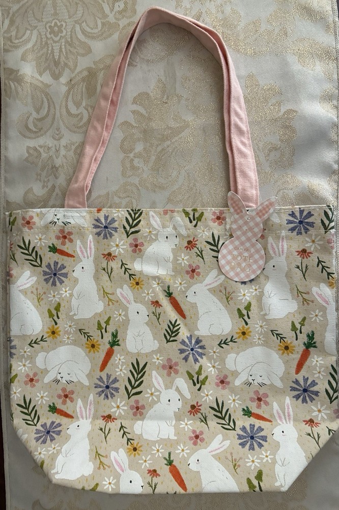 Bunny Easter Baby Cotton Canvas Reusable Tote Bag 11”H NWT