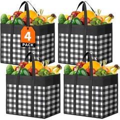 4 Pack Reusable Grocery Bags Foldable Tote Shopping Bags wiht Reinforced Handles