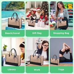 6 Pieces Burlap Tote Bags Set Jute Tote Bag with Handles Initial Canvas Beach…