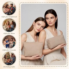 Gilprop 2 Pcs Waffle Makeup Bag Khaki Travel Cosmetic Plaid