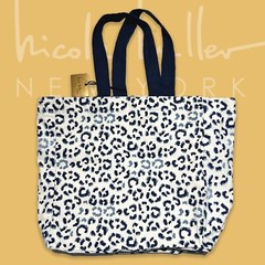 New NICOLE MILLER Fabric Shopping Bag Cotton Canvas/ Web Handle Leopard Print