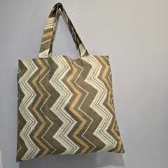 Chevron Pattern Foldable Canvas Reusable Shopping Bag Large Brown Beige White