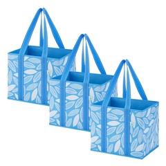 3 PCS 6 Gallon Spring Breeze Reusable Grocery Bags Foldable Hard Bottom Tote
