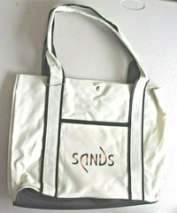 NEW Light Canvas Tote Bag “Sands” Dual Handles Cream / Dark Brown Trim Free Ship