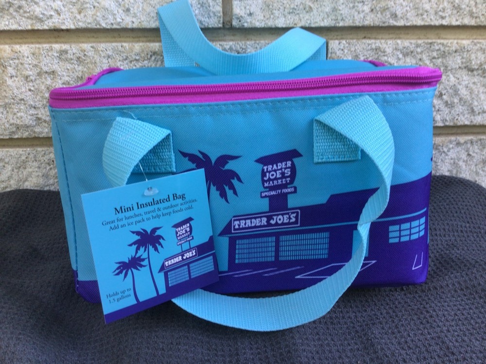 Trader Joe’s Mini Insulated Tote Bag BLUE with Purple Accent NWT! New Release