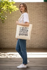 Canvas Large Tote Bag Beige with Sarcastic Quote Text Print