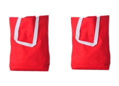 Qty 2 Strong Reusable Grocery Shopping Bag Red Reinforced Cotton Large Medium