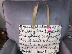 Canvas Cotton Pink Pom-Pom 15″ Tote Reusable Gift Bag Black Inspiring Words Kind