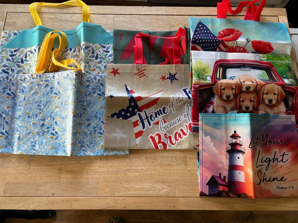 Reusable Charity-Based Large Shopping Bags Totes – Lot Of 7 – New!