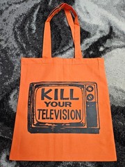 Kill Your Television screen-printed Tote Bag. Vintage retro hippie rock n roll