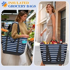 Soft Cooler Bag Insulated Travel Large Grocery Zippered PEVA Collapsible