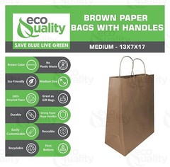 18 x 7 x 19 in. Large Brown Kraft Paper Shopping Bags with Handles 100pcs