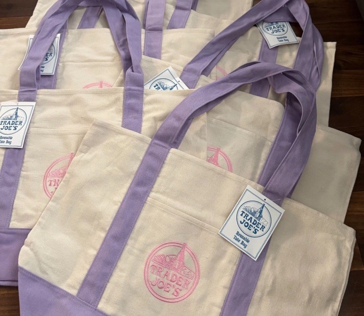 NWT Trader Joe’s Large Lavender Canvas Tote Bag Set of 2 Purple HTF VIRAL Large