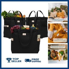 3-Pack Reusable Grocery Bags – Heavy Duty, Large 12 Oz Cotton Canvas Reusable…