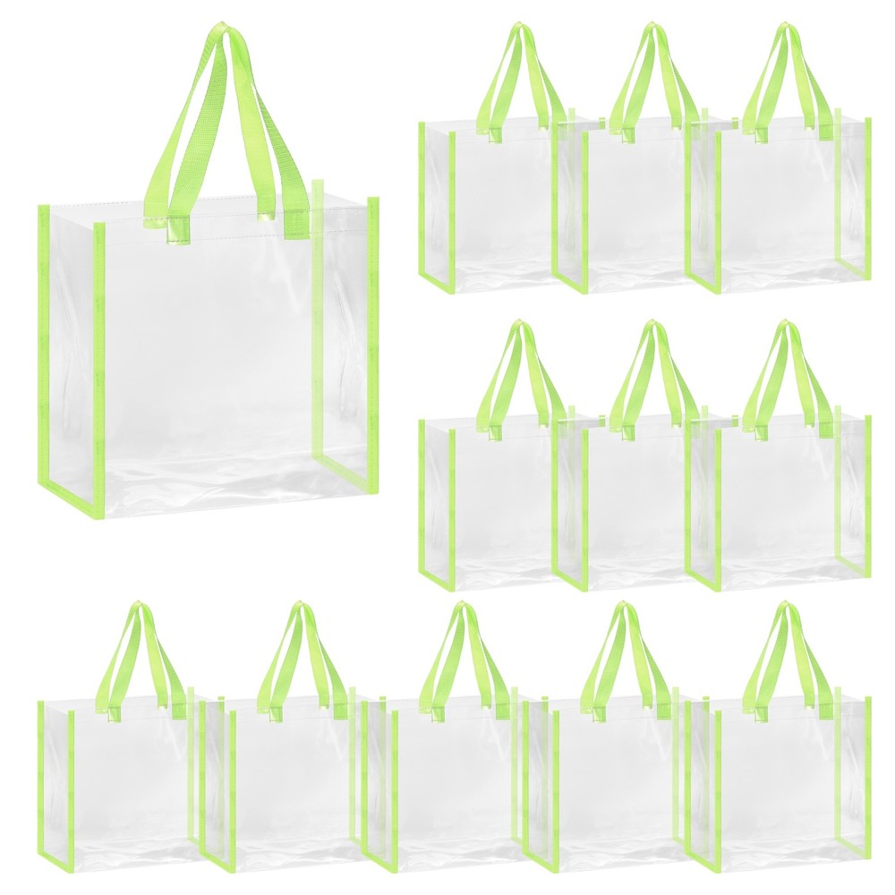 12 Pack Clear Tote Bags Bulk Stadium Approved 12″ x 6″ x 12″ , Light Green