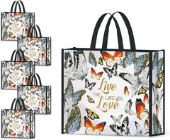 5 Pack Reusable Shopping Bags Colorful Butterflies Washable Grocery Bags Fabr…