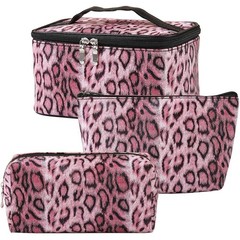 Kaxich 3PCS Leopard Print Makeup 21x15x12.3cm/8.27″ x 5.9” x 4.84”, Rose