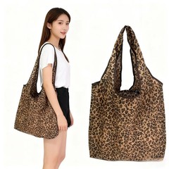 Leopard Print Foldable Tote Bag Lightweight Polyester Leak-Proof Reusable