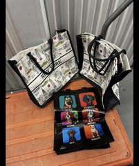 Reusable Shopping Bag Foldable New York Dog Print Canvas Plastic Multicolor