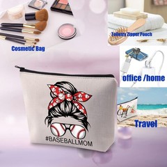 PXTIDY Baseball Mom Makeup Bag Baseballs Players Mother Zipper Middle, beige