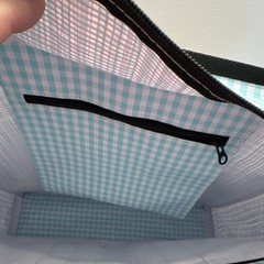 SCOUT Large Blue Gingham Reusable Shopping Bag Woven Poly Zip Foldable Handles