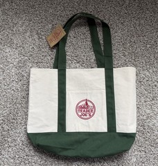 Trader Joe’s Large Canvas Reusable Tote Bag Green/Beige 13x6x14 in