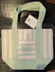 Trader Joe’s Striped Mini Canvas Tote Bag Green White 10x10x10 in