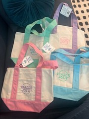 Trader Joe’s Pastel Mini Canvas Tote Bags 2025 LIMITED EDITION NWT LOT OF 4