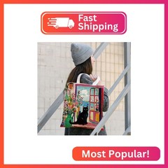 Sitsink Black Cat Canvas Tote Bag – Vintage Flowers Animal Cute Gifts Tote Bag B