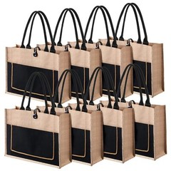 8 Pcs Burlap Tote Bags Bulk Large Jute Tote Bags with Handles Reusable Canvas…